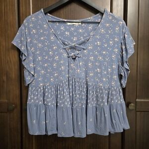 Arizona Juniors Medium Top Boho Peasant‎ Fairy Whimsical Floral Pastel Cropped